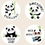 Round Panda Teacher Stickers - Roll of 50's
